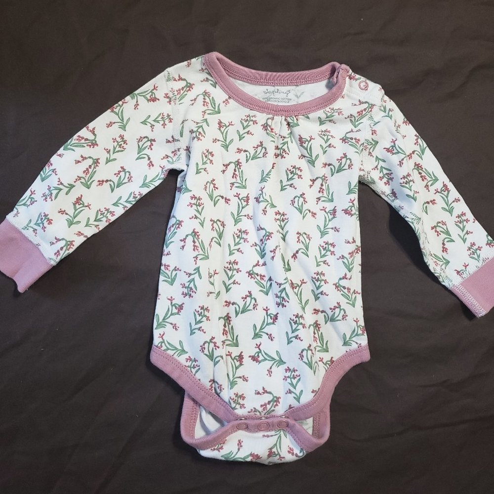 Long Sleeve Bodysuit Pink Accents Floral Sapling 100% Organic Cotton 3-6 Month
